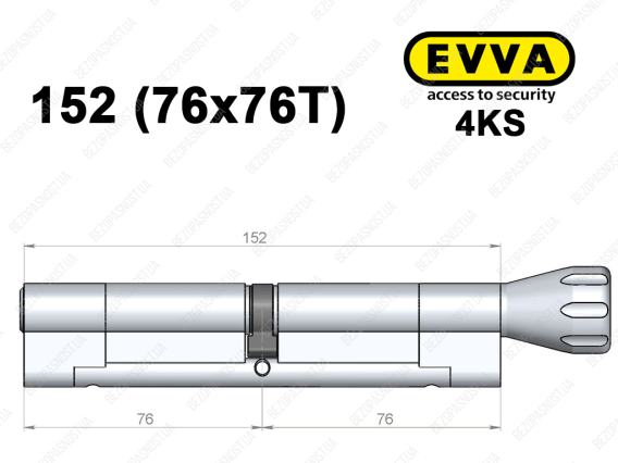 Циліндр EVVA 4KS 152 мм (76x76T), з тумблером