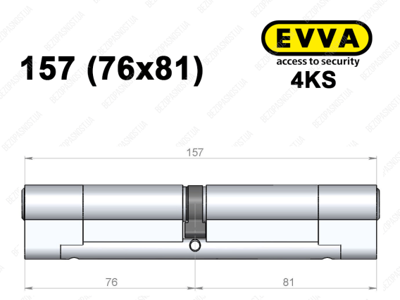 Циліндр EVVA 4KS 157 мм (76x81), ключ-ключ