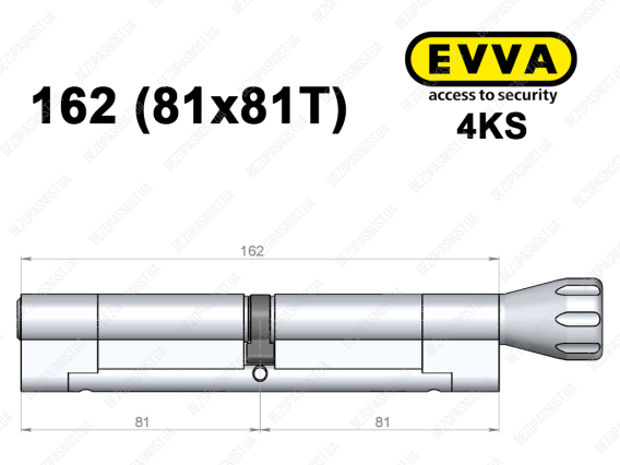 Цилиндр EVVA 4KS 162 мм (81x81T), с тумблером