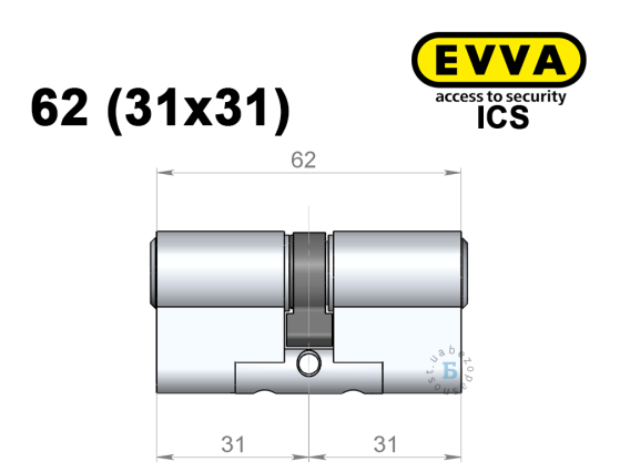 Циліндр EVVA ICS 62 мм (31x31), ключ-ключ