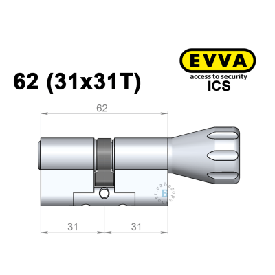 Цилиндр EVVA ICS 62 мм (31x31T), с тумблером