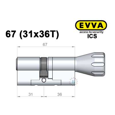 Цилиндр EVVA ICS 67 мм (31x36T), с тумблером