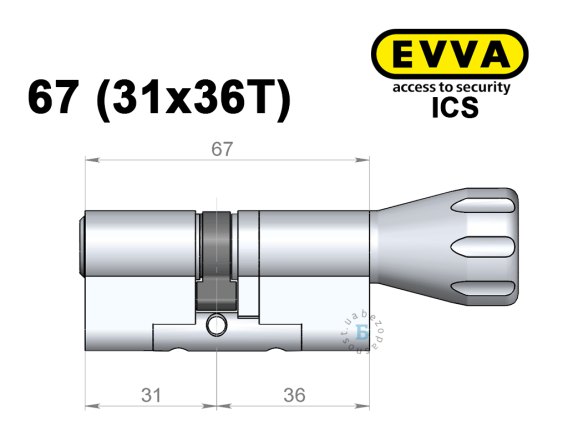 Циліндр EVVA ICS 67 мм (31x36T), з тумблером
