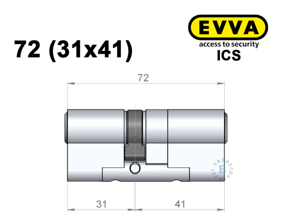 Циліндр EVVA ICS 72 мм (31x41), ключ-ключ