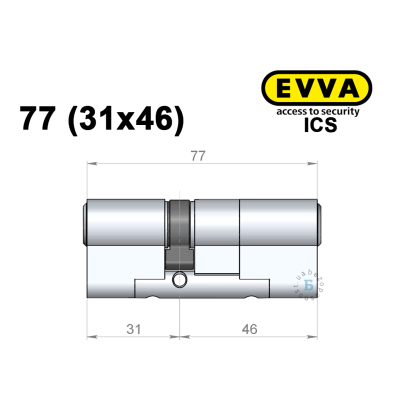 Цилиндр EVVA ICS 77 мм (31x46), ключ-ключ