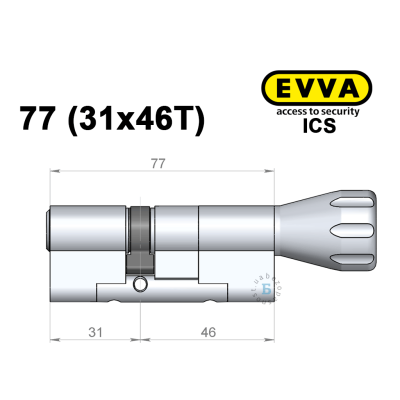 Цилиндр EVVA ICS 77 мм (31x46T), с тумблером