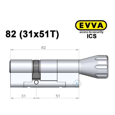 Цилиндр EVVA ICS 82 мм (31x51T), с тумблером