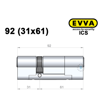 Цилиндр EVVA ICS 92 мм (31x61), ключ-ключ