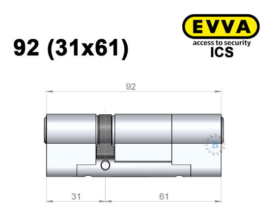 Циліндр EVVA ICS 92 мм (31x61), ключ-ключ