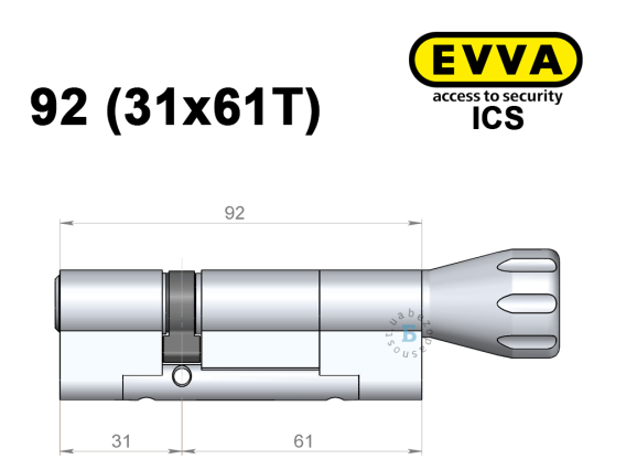 Цилиндр EVVA ICS 92 мм (31x61T), с тумблером