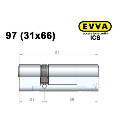 Цилиндр EVVA ICS 97 мм (31x66), ключ-ключ