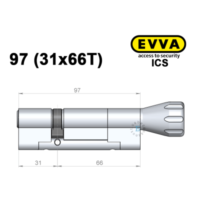 Цилиндр EVVA ICS 97 мм (31x66T), с тумблером