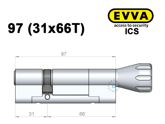 Цилиндр EVVA ICS 97 мм (31x66T), с тумблером