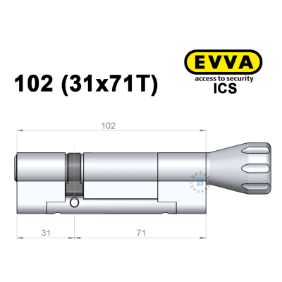 Цилиндр EVVA ICS 102 мм (31x71T), с тумблером