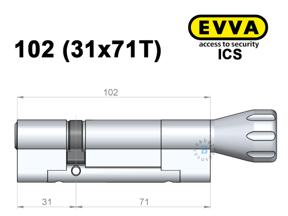 Цилиндр EVVA ICS 102 мм (31x71T), с тумблером