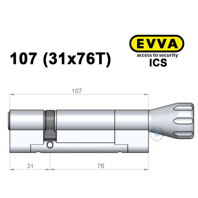 Циліндр EVVA ICS 107 мм (31x76T), з тумблером