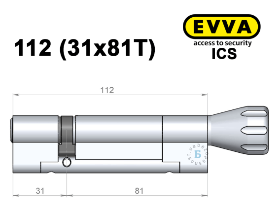 Цилиндр EVVA ICS 112 мм (31x81T), с тумблером