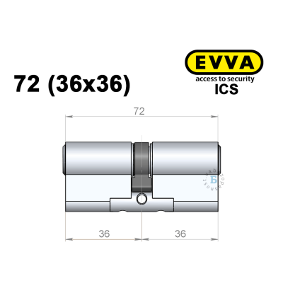 Цилиндр EVVA ICS 72 мм (36x36), ключ-ключ
