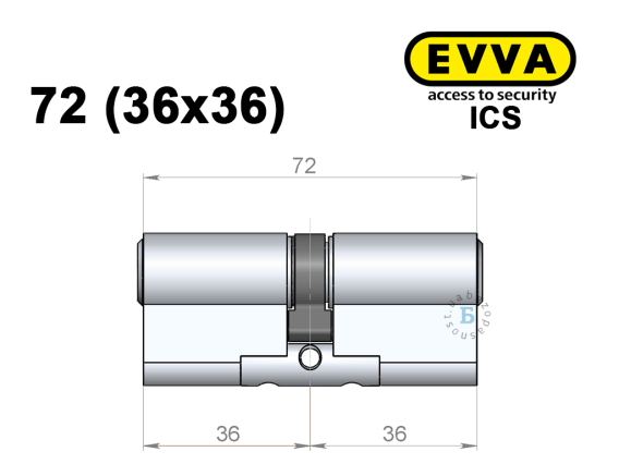 Циліндр EVVA ICS 72 мм (36x36), ключ-ключ