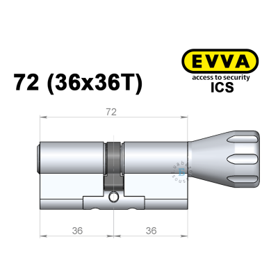 Циліндр EVVA ICS 72 мм (36x36T), з тумблером