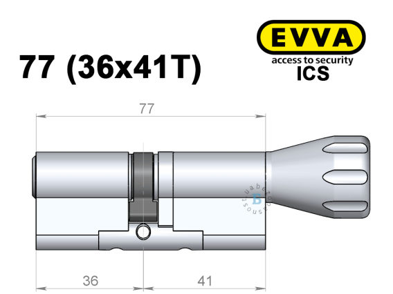 Цилиндр EVVA ICS 77 мм (36x41T), с тумблером