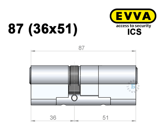 Цилиндр EVVA ICS 87 мм (36x51), ключ-ключ