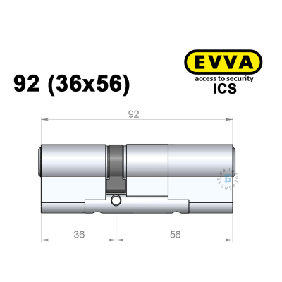 Циліндр EVVA ICS 92 мм (36x56), ключ-ключ