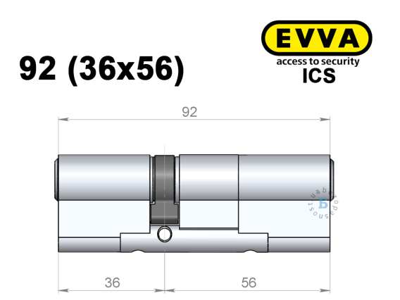 Цилиндр EVVA ICS 92 мм (36x56), ключ-ключ