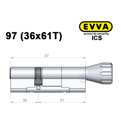 Цилиндр EVVA ICS 97 мм (36x61T), с тумблером