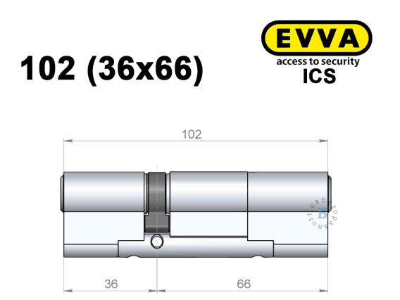 Цилиндр EVVA ICS 102 мм (36x66), ключ-ключ