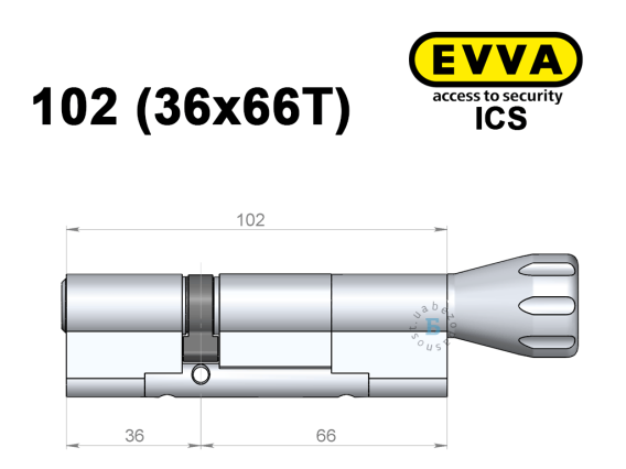 Цилиндр EVVA ICS 102 мм (36x66T), с тумблером