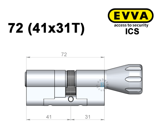 Цилиндр EVVA ICS 72 мм (41x31T), с тумблером