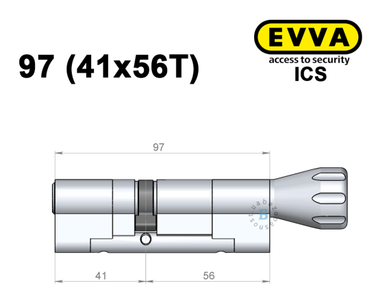 Цилиндр EVVA ICS 97 мм (41x56T), с тумблером