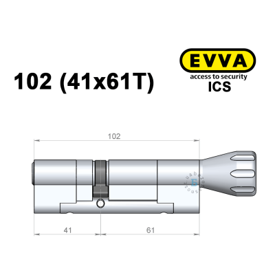 Цилиндр EVVA ICS 102 мм (41x61T), с тумблером