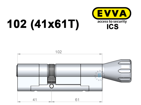 Цилиндр EVVA ICS 102 мм (41x61T), с тумблером
