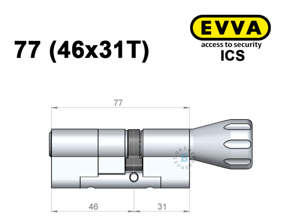 Цилиндр EVVA ICS 77 мм (46x31T), с тумблером