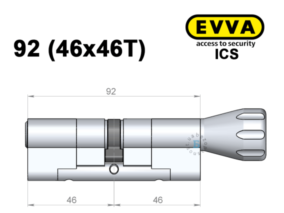 Цилиндр EVVA ICS 92 мм (46x46T), с тумблером