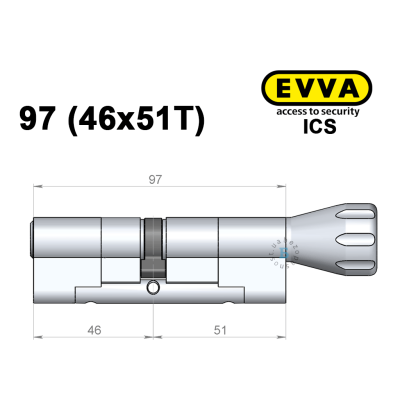 Цилиндр EVVA ICS 97 мм (46x51T), с тумблером