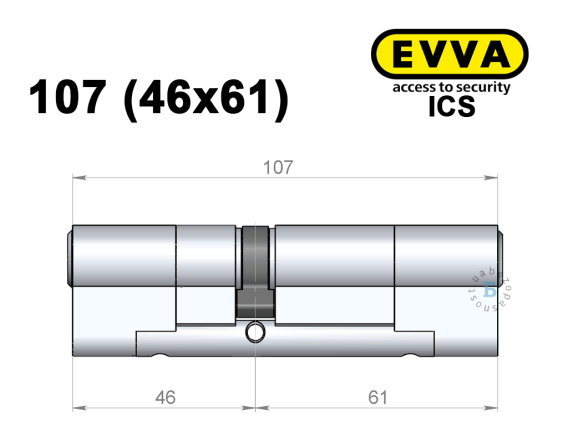 Цилиндр EVVA ICS 107 мм (46x61), ключ-ключ