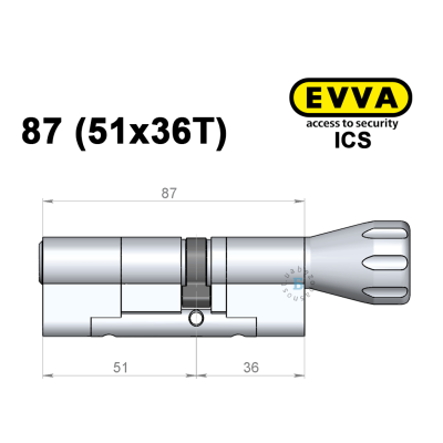 Цилиндр EVVA ICS 87 мм (51x36T), с тумблером