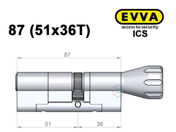 Цилиндр EVVA ICS 87 мм (51x36T), с тумблером