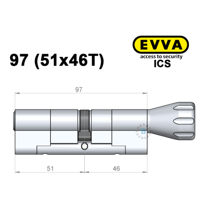 Цилиндр EVVA ICS 97 мм (51x46T), с тумблером