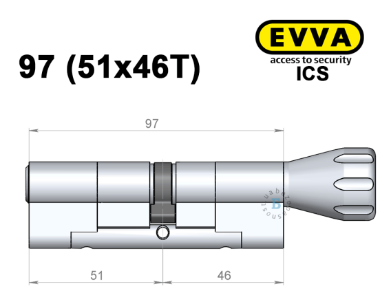 Цилиндр EVVA ICS 97 мм (51x46T), с тумблером