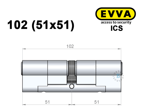 Цилиндр EVVA ICS 102 мм (51x51), ключ-ключ
