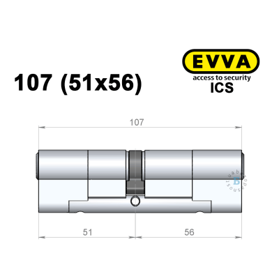 Циліндр EVVA ICS 107 мм (51x56), ключ-ключ