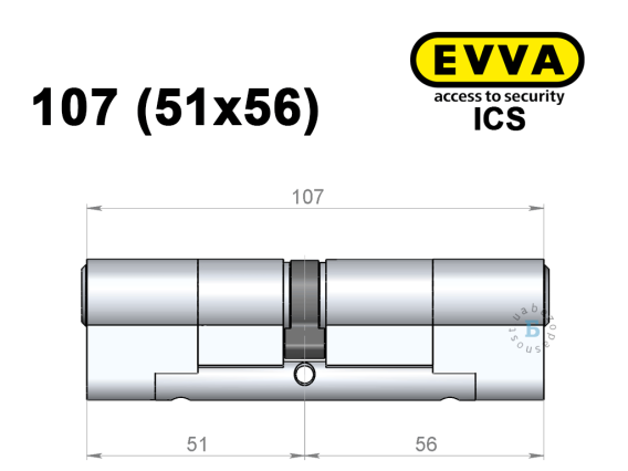 Цилиндр EVVA ICS 107 мм (51x56), ключ-ключ