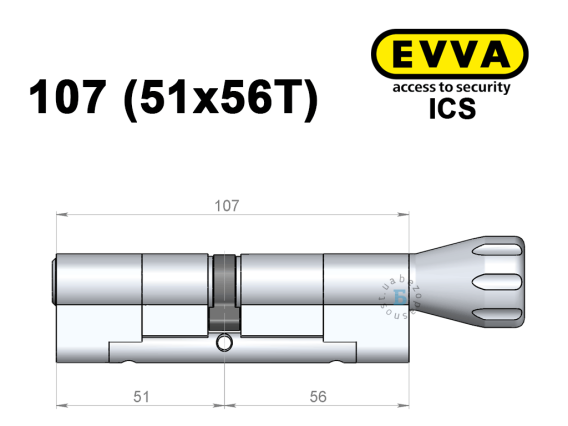 Циліндр EVVA ICS 107 мм (51x56T), з тумблером