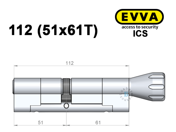Циліндр EVVA ICS 112 мм (51x61T), з тумблером