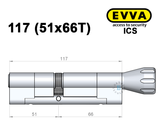 Циліндр EVVA ICS 117 мм (51x66T), з тумблером