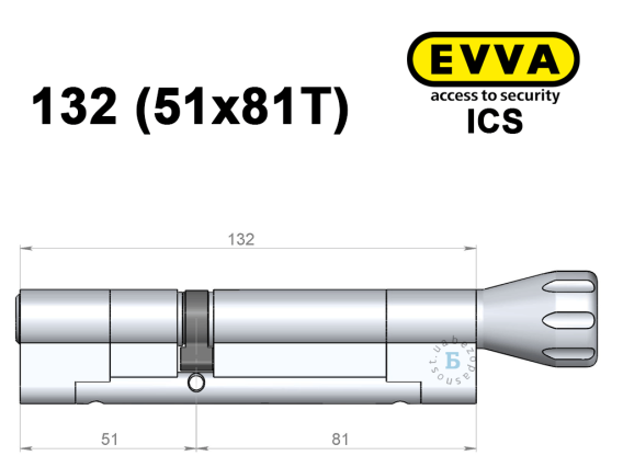 Циліндр EVVA ICS 132 мм (51x81T), з тумблером